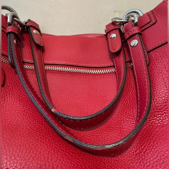 Coach Red Pebbled Leather Turnlock Tote Shoulder Bag Silver Hardware - Picture 8 of 11